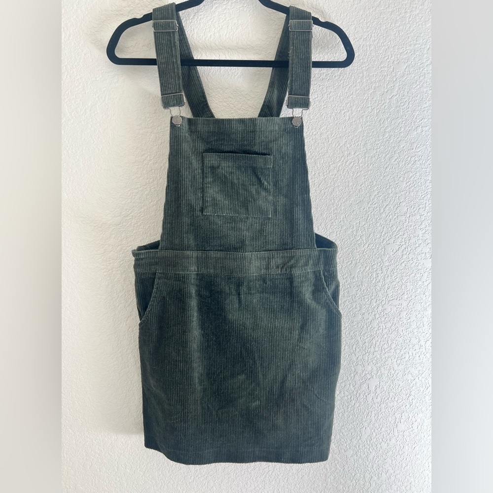 Umgee Dark Olive Green Corduroy Overalls Skirt